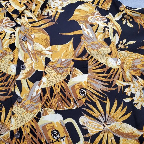 Panama Jack Hawaiian Shirt Tropical Flowers and Beer Mugs Gold Black Men Sz XL - Picture 6 of 11